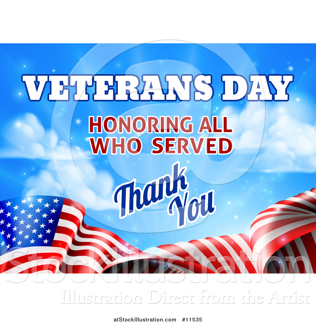Vector Illustration Of A 3d Waving American Flag With Veterans Day