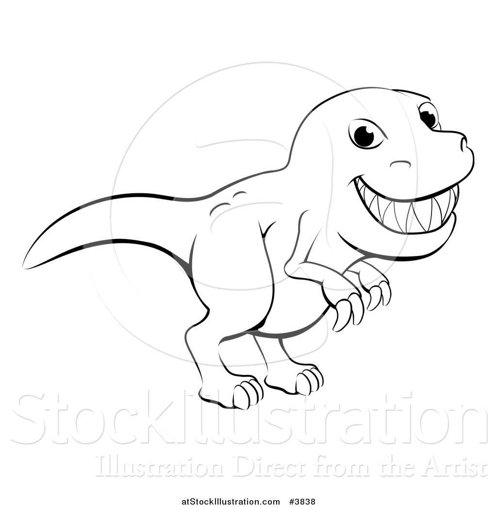 Vector Illustration of a Black and White Grinning T Rex Outline by
