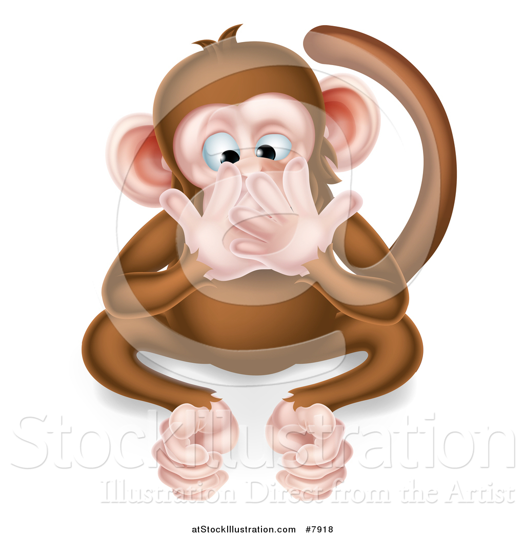 Vector Illustration Of A Cartoon Speak No Evil Wise Monkey Covering His Mouth By