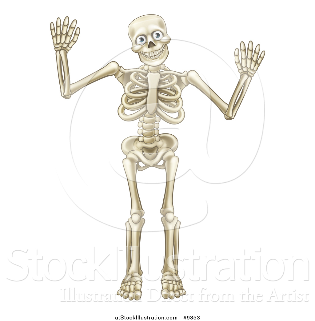 Vector Illustration of a Happy Cartoon Skeleton Character Waving or
