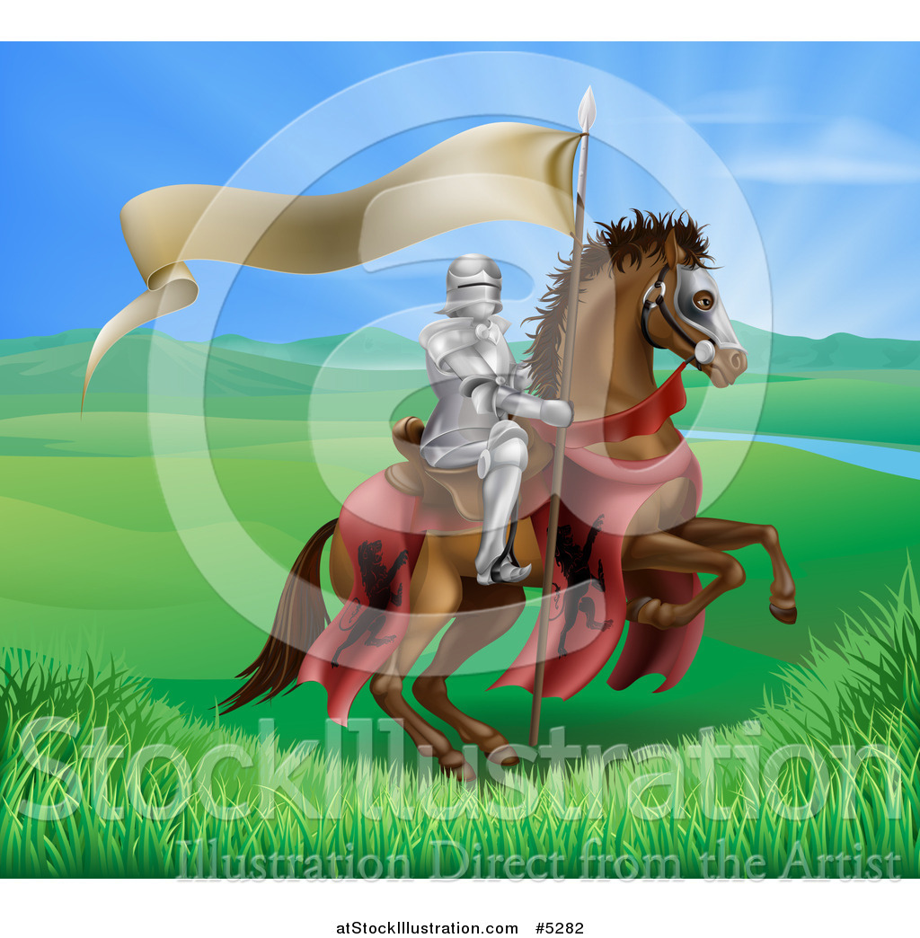 Vector Illustration of a Horseback Medieval Knight in Armor, Riding