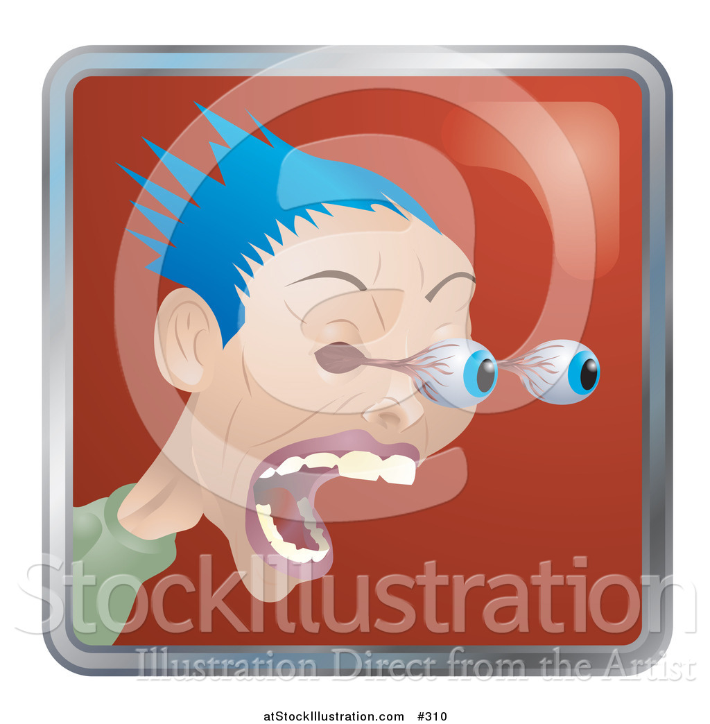 Vector Illustration of a Shocked Man with Blue Hair, His Eyes Popping