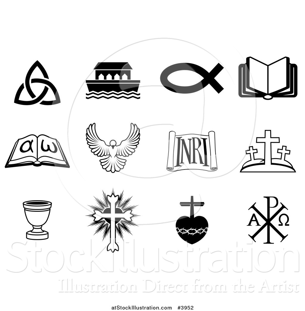 Vector Illustration Of Black And White Christian Icons By