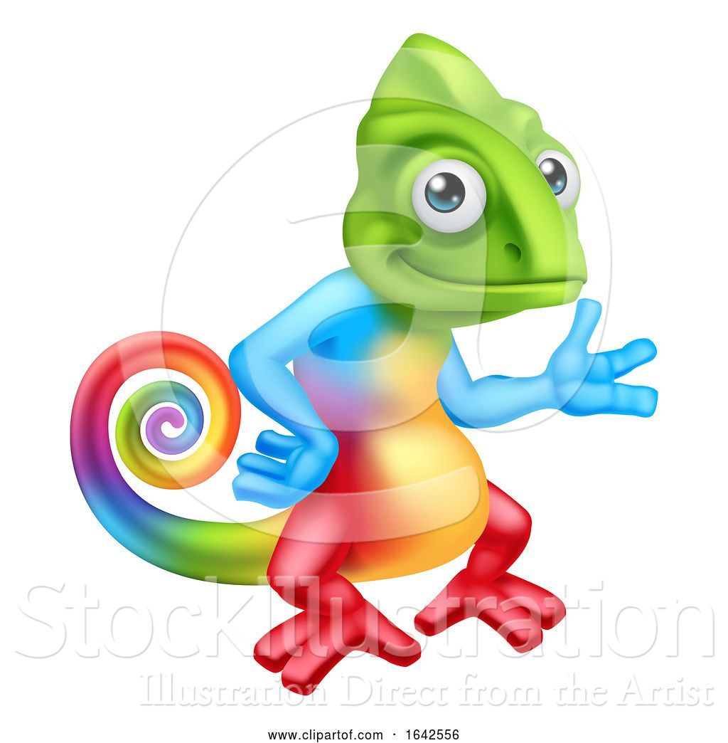 Vector Illustration of Cartoon Chameleon Lizard Character Standing by
