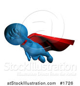 Illustration of a 3d Blue Superhero Flying with His Fist Held out by AtStockIllustration