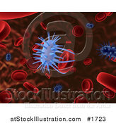 Illustration of a 3d Blue Virus Attacking Red Blood Cells by AtStockIllustration