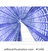 Illustration of a Blue Tunnel with White Binary Coding Racing Along the Walls and a Blur of White Light by AtStockIllustration