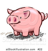 Illustration of a Pink Pig with a Curly Tail by AtStockIllustration