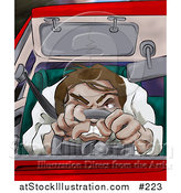 Illustration of an Angry Driver with Road Rage, Driving a Car by AtStockIllustration