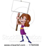 Illustration of Cartoon Lady Holding Sign Board by AtStockIllustration
