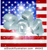 Vector Illustration of 3d 2014 and Fireworks over an American Flag by AtStockIllustration