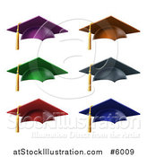 Vector Illustration of 3d Colorful Mortar Board Graduation Caps and Tassels by AtStockIllustration