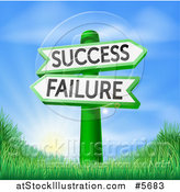 Vector Illustration of 3d Failure or Success Signs over Hills and a Sunrise by AtStockIllustration