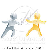 Vector Illustration of 3d Gold and Silver Men Sword Fighting by AtStockIllustration