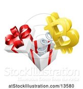 Vector Illustration of 3d Golden Bitcoin Currency Symbol Popping out of a Gift Box by AtStockIllustration