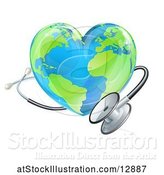 Vector Illustration of 3d Medical Stethoscope Around a Heart World Earth Globe by AtStockIllustration