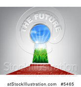 Vector Illustration of 3d the Future Text over a Keyhole Door and Red Carpet by AtStockIllustration