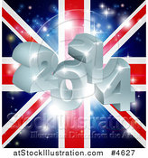 Vector Illustration of a 3d 2014 and Fireworks over a Union Jack Flag by AtStockIllustration