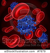 Vector Illustration of a 3d Background of Blue Viruses Attacking Red Blood Cells by AtStockIllustration