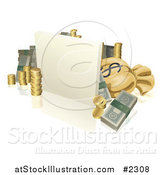 Vector Illustration of a 3d Blank Sign with Coins Cash and a Piggy Bank by AtStockIllustration