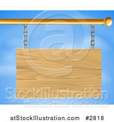 Vector Illustration of a 3d Blank Wooden Sign Suspended from a Rod Against a Sky by AtStockIllustration