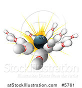 Vector Illustration of a 3d Bowling Ball Striking Pins by AtStockIllustration