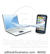 Vector Illustration of a 3d Cell Phone Syncing with a Laptop Computer by AtStockIllustration