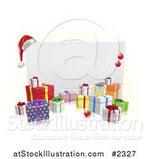 Vector Illustration of a 3d Christmas Sign with a Santa Hat Baubles and Gifts by AtStockIllustration