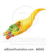 Vector Illustration of a 3d Cornucopia Horn with Harvest Produce by AtStockIllustration