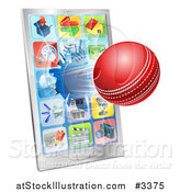 Vector Illustration of a 3d Cricket Ball Flying Through and Breaking a Cell Phone Screen by AtStockIllustration