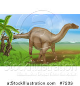 Vector Illustration of a 3d Diplodocus Dinosaur in a Landscape by AtStockIllustration
