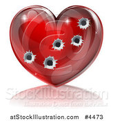 Vector Illustration of a 3d Glossy Red Heart with Bullet Holes by AtStockIllustration