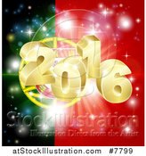 Vector Illustration of a 3d Gold 2016 and Fireworks over a Portugal Flag by AtStockIllustration