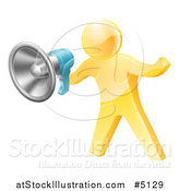 Vector Illustration of a 3d Gold Man Announcing with a Megaphone by AtStockIllustration