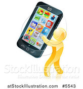 Vector Illustration of a 3d Gold Man Carrying a Giant Cell Phone by AtStockIllustration