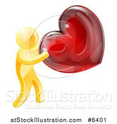 Vector Illustration of a 3d Gold Man Holding a Red Valentine Heart by AtStockIllustration