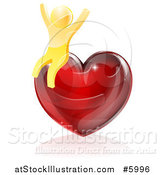 Vector Illustration of a 3d Gold Man Sitting and Cheering on a Red Heart by AtStockIllustration