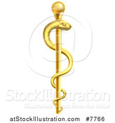 Vector Illustration of a 3d Gold Medical Rod of Asclepius with a Snake by AtStockIllustration