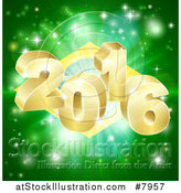 Vector Illustration of a 3d Gold New Year 2016 Burst over a Brazilian Flag and Fireworks by AtStockIllustration