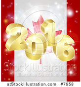 Vector Illustration of a 3d Gold New Year 2016 Burst over a Canadian Flag and Fireworks by AtStockIllustration