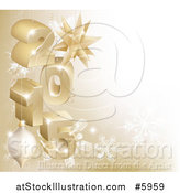 Vector Illustration of a 3d Gold Snowflake Background with Year 2015 and Baubles by AtStockIllustration