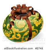 Vector Illustration of a 3d Green and Gold Patterned Easter Egg with a Bow by AtStockIllustration