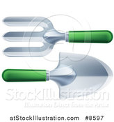 Vector Illustration of a 3d Green Handled Garden Fork and Spade by AtStockIllustration