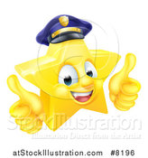 Vector Illustration of a 3d Happy Golden Police Office Star Emoji Emoticon Character Wearing a Hat and Giving Two Thumbs up by AtStockIllustration