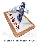 Vector Illustration of a 3d Happy Pen Holding Two Thumbs up and Completing a Check List by AtStockIllustration