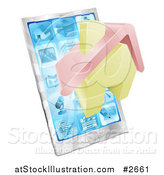 Vector Illustration of a 3d House Emerging from a Silver Smart Phone by AtStockIllustration
