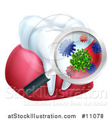 Vector Illustration of a 3d Magnifying Glass Discovering Germs or Bacteria on a Tooth and Gums by AtStockIllustration