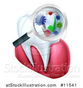 Vector Illustration of a 3d Magnifying Glass Discovering Germs or Bacteria on a Tooth and Gums by AtStockIllustration