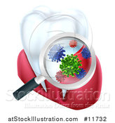 Vector Illustration of a 3d Magnifying Glass Discovering Germs or Bacteria on a Tooth and Gums by AtStockIllustration