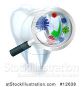 Vector Illustration of a 3d Magnifying Glass Discovering Germs or Bacteria on a Tooth by AtStockIllustration